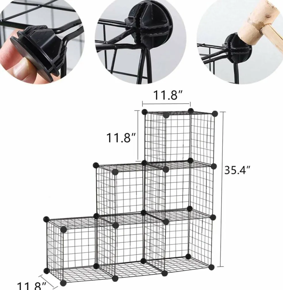 Cube Storage Organizer,6 Cube Closet Organizers and Storage,Wire Metal Grids Bookshelf,Stackable Modular Shelves,Cube Storage Organizer Bins for Home,Office,Kids Room,Black