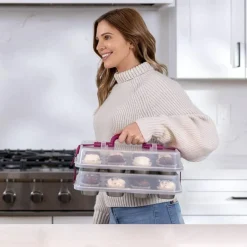 Cupcake Carrier for 24 Cupcakes - Innovative Cupcake Holder includes 2 Cupcake Pans with Lid and Handle - Cupcake Travel Container Carries 12 or 24 Standard-Size Cupcakes for Storage Safely