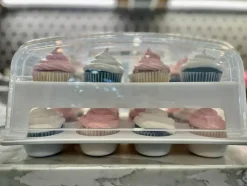 Cupcake Carrier, White Cupcake Holder Carries 24 Standard-Size Cupcakes, Muffin Traveler Two Tier Stand Reusable Cupcake Box