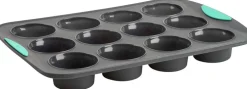 12-Cup Silicone Muffin Pan with Hard Lining, Nonstick & Heat-Resistant, Grey/Mint