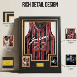 Custom Jersey Frame Display Case with Velvet Mat, Wall Mount Sports Jersey Shadow Box, Personalized DIY Jersey Display Frame with Photo Slots, Signature Area, Protective Clear Panel, Memorabilia Gift