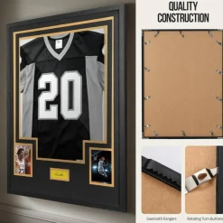 Custom Jersey Frame Display Case with Velvet Mat, Wall Mount Sports Jersey Shadow Box, Personalized DIY Jersey Display Frame with Photo Slots, Signature Area, Protective Clear Panel, Memorabilia Gift