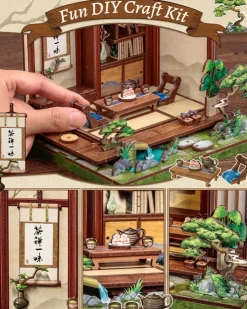 CUTEBEEĀ® Book Nook Kit Japanese Tea House DIY Miniature House Shelf Insert Decor Diorama Kit
