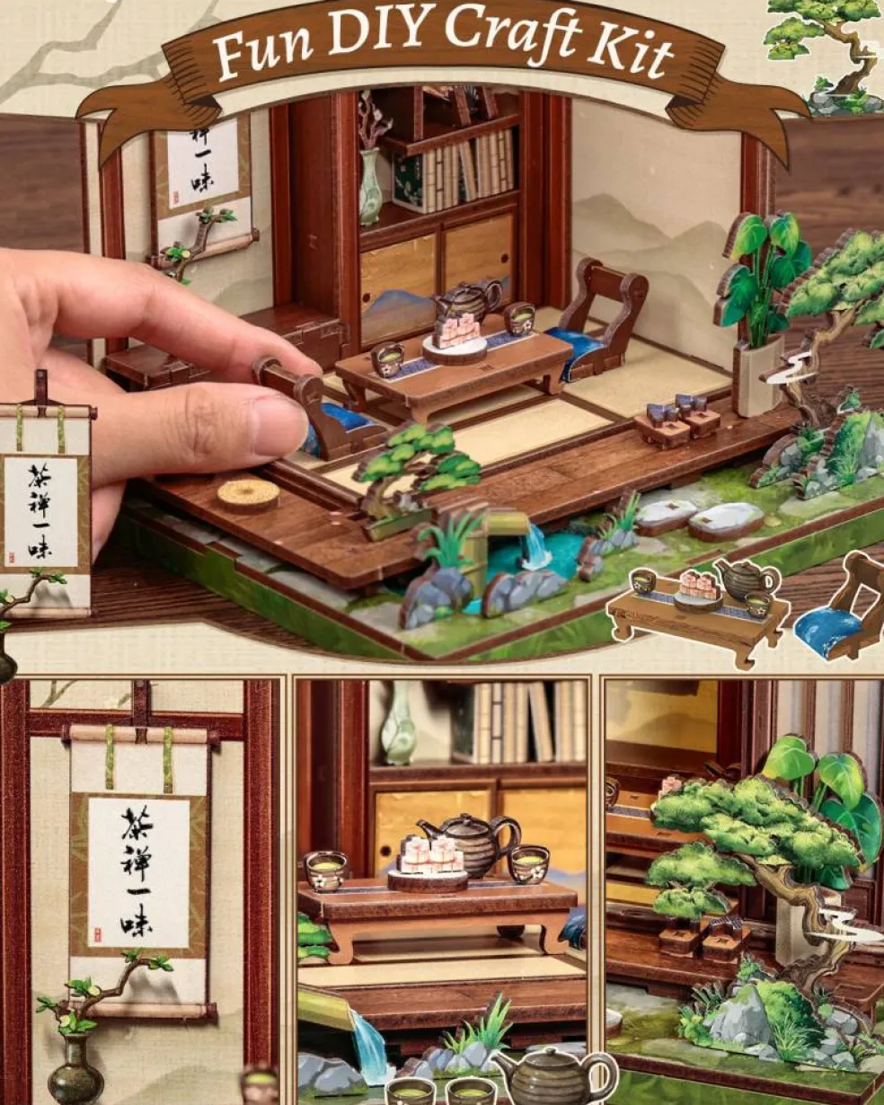 CUTEBEE® Book Nook Kit Japanese Tea House DIY Miniature House Shelf Insert Decor Diorama Kit