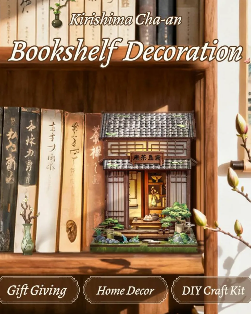 CUTEBEE® Book Nook Kit Japanese Tea House DIY Miniature House Shelf Insert Decor Diorama Kit