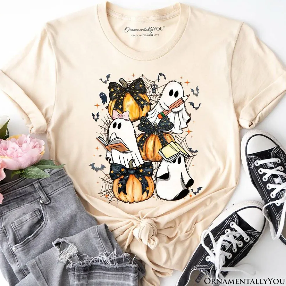 Cute Ghost Teacher Halloween T-Shirt, Retro Boo Spooky School Tee