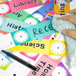 Daily Schedule Pocket Chart Educational Pocket Chart for Classroom Office Home Teachers Preschool Activity Supplies 15 Pockets 14 Double-Sided Reusable Dry-Eraser Card 13 x 37 Inches