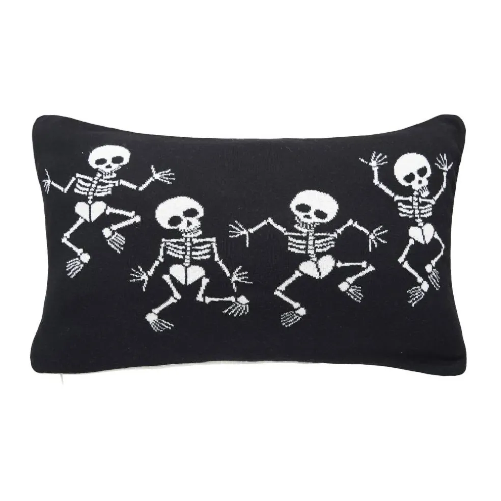 Dancing Skeletons Cotton Blend Halloween Accent Throw Pillow 16" x 24"