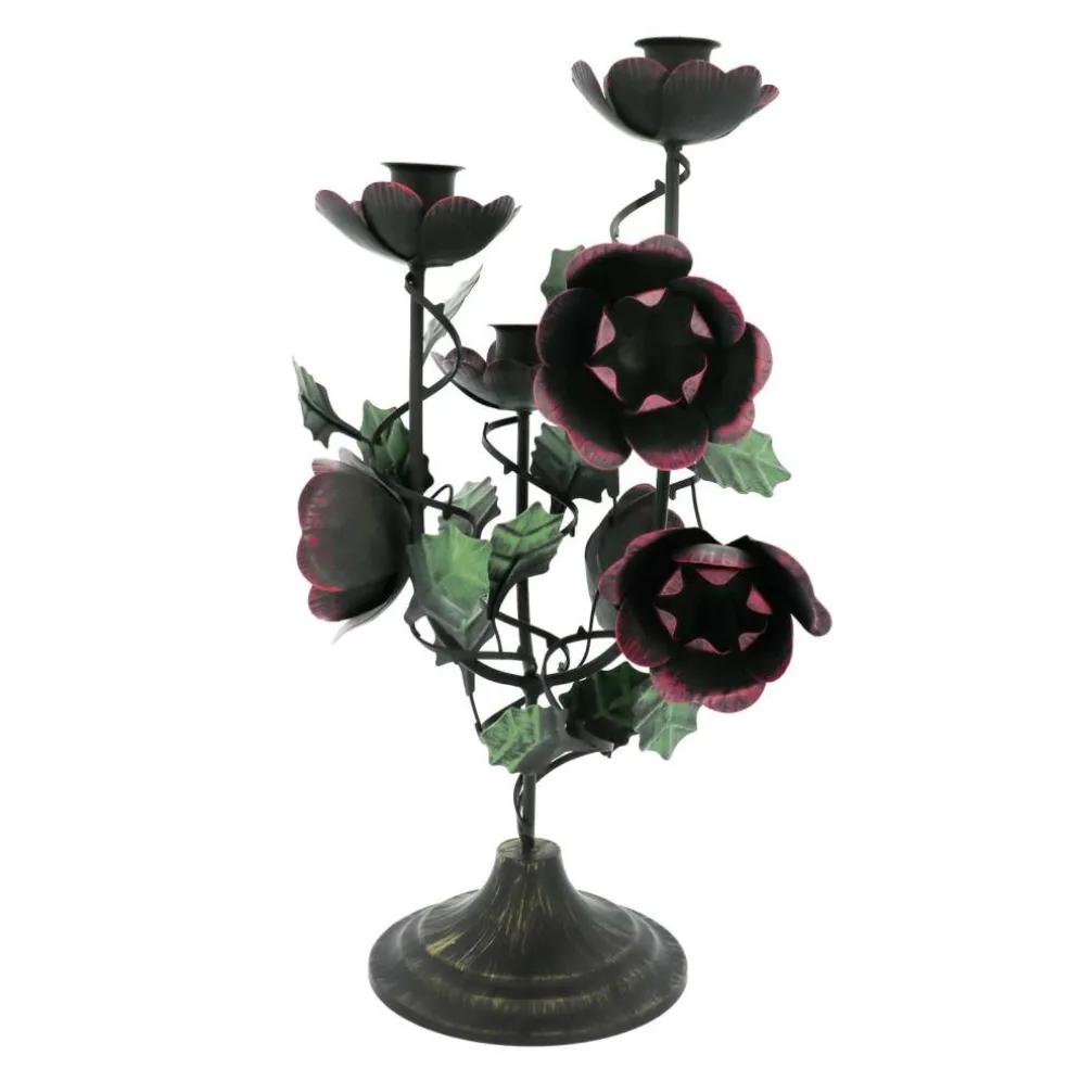 13.75" Dark Metal Rose 3-Taper Candle Holder by Ashland®