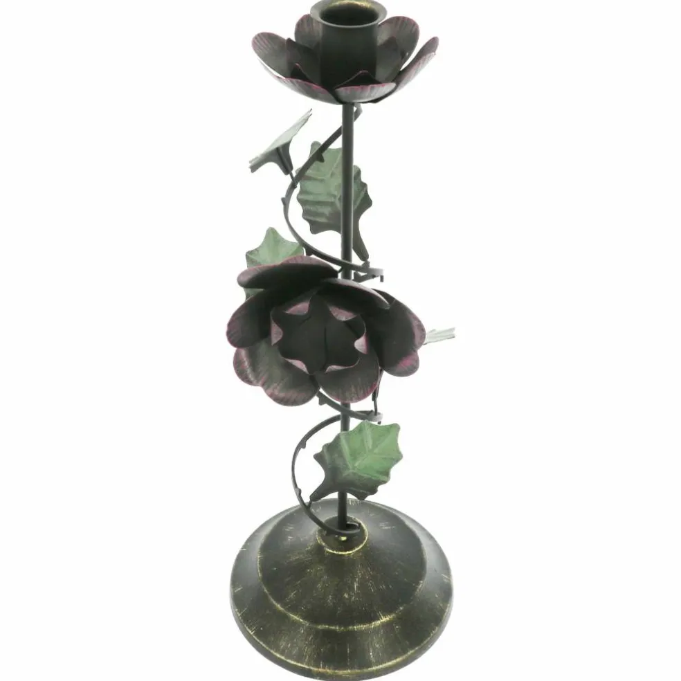 13" Dark Metal Rose Taper Candle Holder by Ashland®