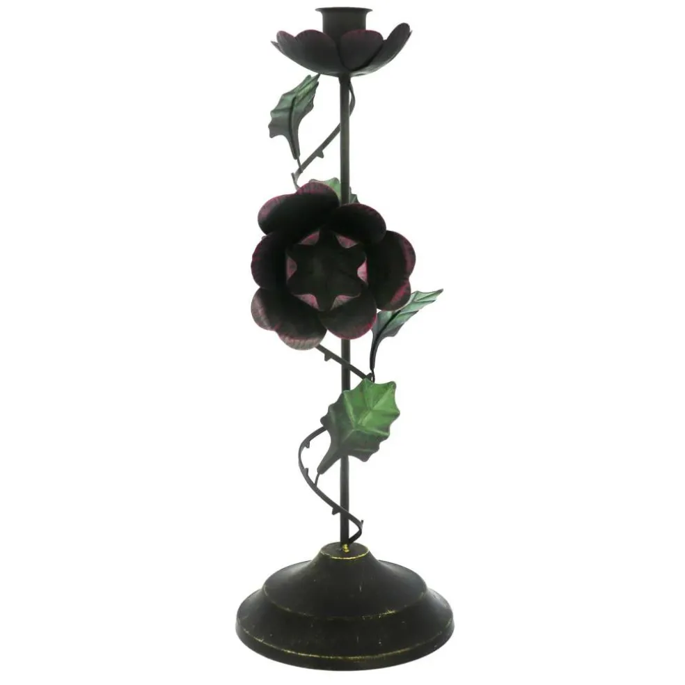 13" Dark Metal Rose Taper Candle Holder by Ashland®