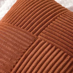 Dark Rust Decorative Throw Pillow Covers Set of 2 – 18x18 Inch Terracotta Boho Farmhouse Corduroy Patchwork Textured Cushion Covers for Sofa, Couch, Bed & Autumn Home Decor