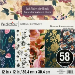 Dark Watercolor Florals Paper Pad by Recollections™, 12" x 12"