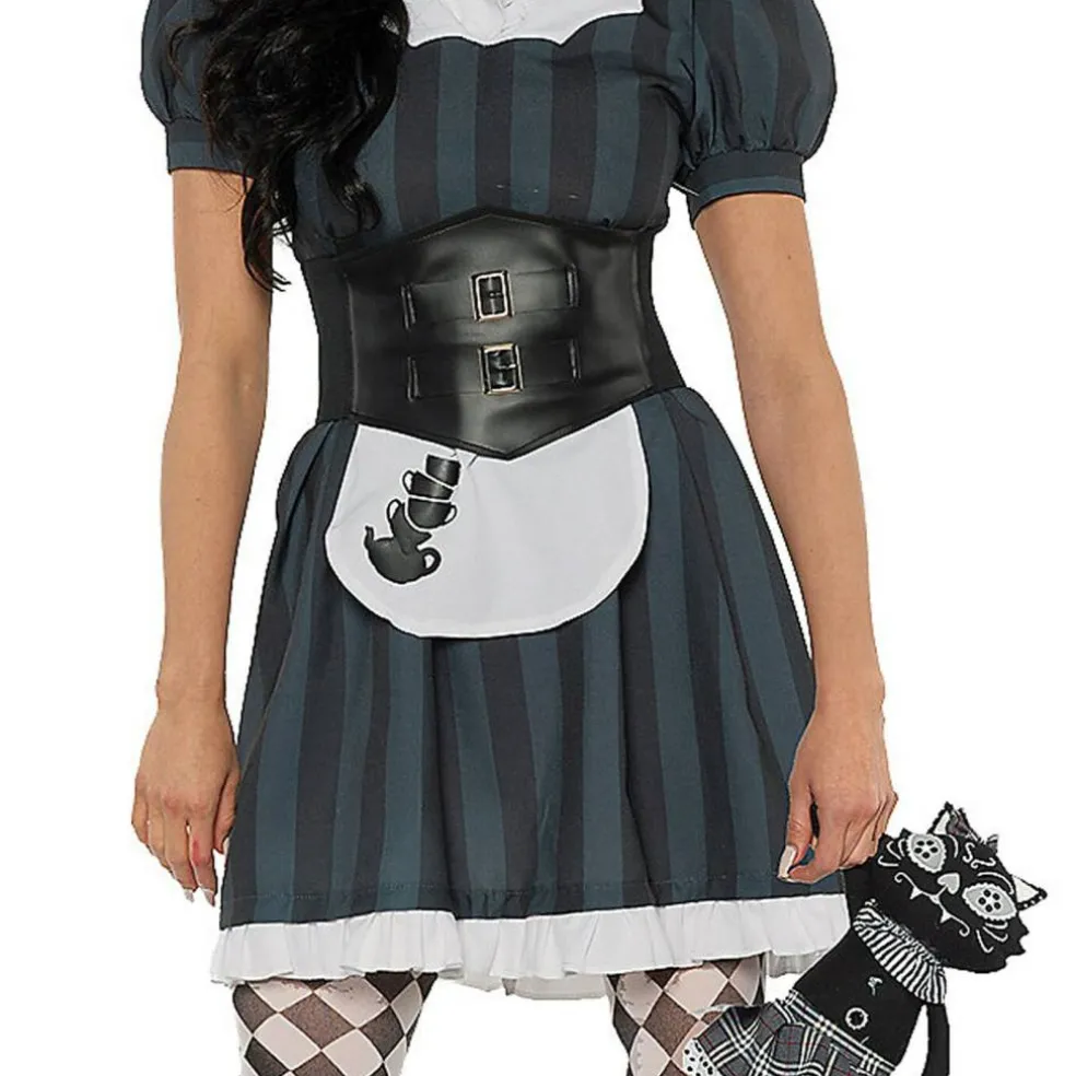 Dark Wonder Costume Gothic Mini Dress with Apron Buckle Cincher Bustle