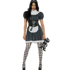 Dark Wonder Costume Gothic Mini Dress with Apron Buckle Cincher Bustle