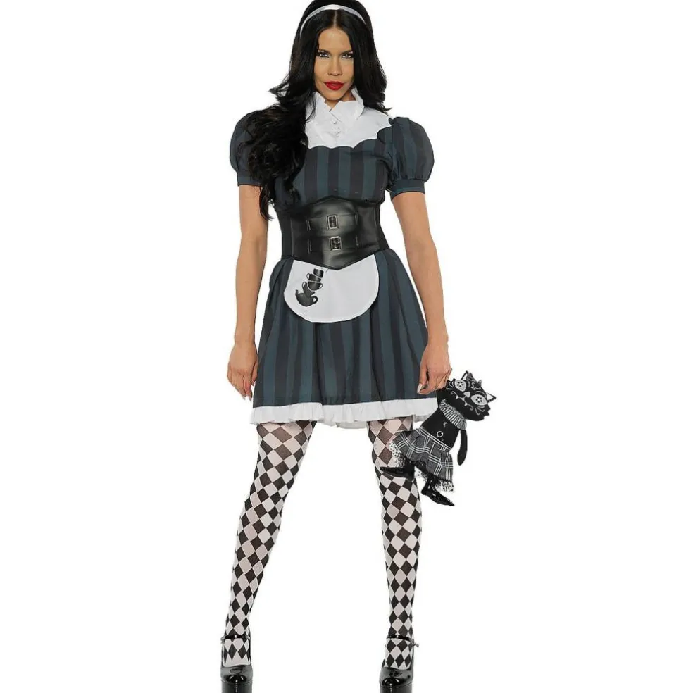 Dark Wonder Costume Gothic Mini Dress with Apron Buckle Cincher Bustle