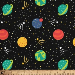 DAVID TEXTILES PLANETS AND STARS BLACK FLANNEL 6 YD BOLT