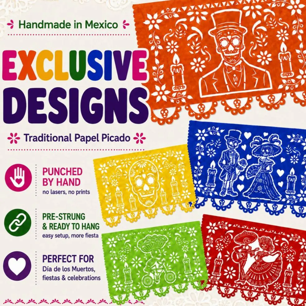 Day of the Dead Papel Picado - Paper (4 Pack), Exclusive Designs