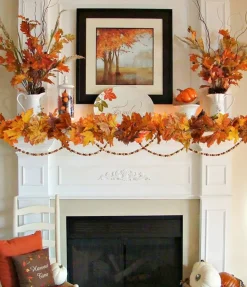 DearHouse 2 Pack Fall Maple Leaf Garland - 5.9Ft/Piece Hanging Vine Artificial Autumn Foliage for Thanksgiving, Home, Wedding, Fireplace, Party, Christmas Decor (Light Orange)