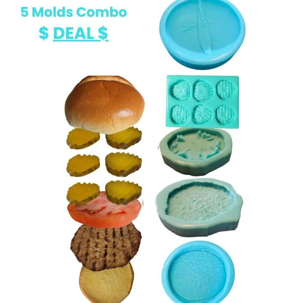 Deconstructed Burger Silicone 5 Mold Combo | Realistic Food Shape For Soap Embeds | Candle Embeds | Wax Melts Silicone Mold| Not Food Grade