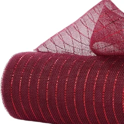 Deco Poly Mesh: 10.25" Fine Weave Metallic Mesh for Wreath Making and Decorations (Burgundy, Red Foil)