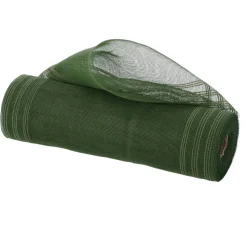 Deco Poly Mesh: Low-Fray Moss Green Fine Weave Border Stripe Mesh, Faux Jute