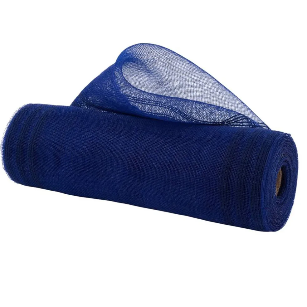 Deco Poly Mesh: Low-Fray Navy Blue Border Striped Mesh, Faux Jute