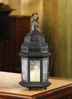 10.25" Decorative Clear Glass Moroccan Style Hanging Candle Lantern