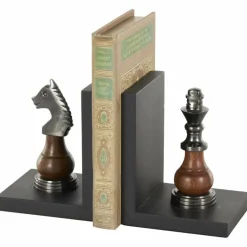 Decorative Dark Brown & Silver Chess Bookend Set