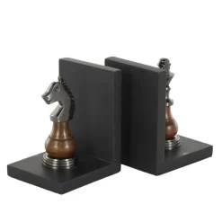 Decorative Dark Brown & Silver Chess Bookend Set