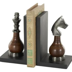Decorative Dark Brown & Silver Chess Bookend Set