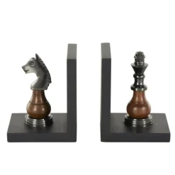 Decorative Dark Brown & Silver Chess Bookend Set