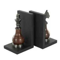 Decorative Dark Brown & Silver Chess Bookend Set