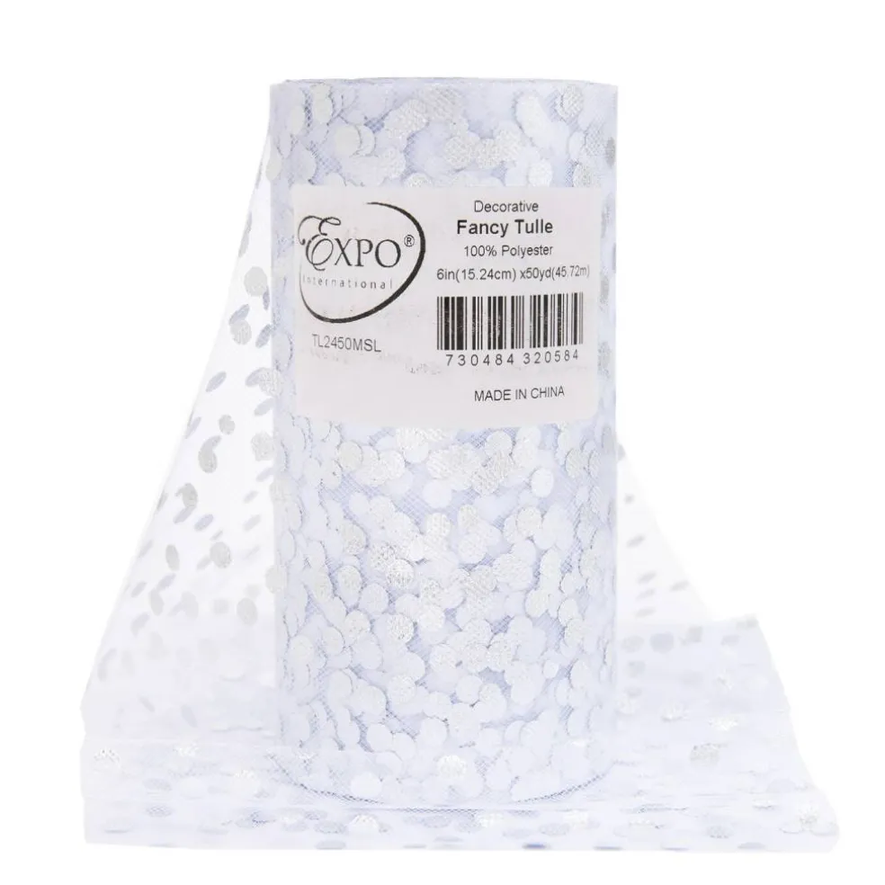 Decorative Fancy Tulle with Foil Polka Dot 6 Inch X 50 yard Spool