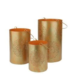 Decorative Floral Cut-Out Pillar Candle Lantern Set