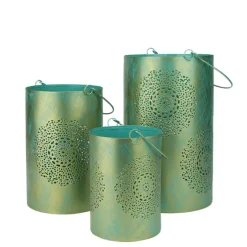 Decorative Floral Cut-Out Pillar Candle Lantern Set