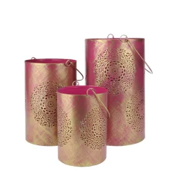 Decorative Floral Cut-Out Pillar Candle Lantern Set