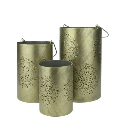 Decorative Floral Cut-Out Pillar Candle Lantern Set