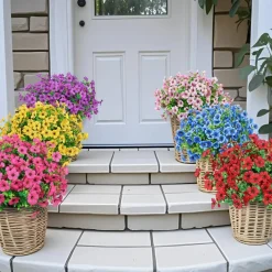 Decor 24 Bundles Artificial Flowers for Outdoors Fake Silk Flowers UV Resistant Faux Plastic Plants for Spring Summer Garden Porch Window Box Table Vase Home Indoor Outdoor Decoration, Mixed