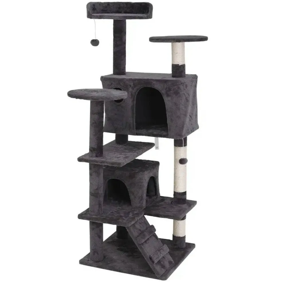 Deep Grey 53" Cat Tree Tower Activity Bed Playing House Condo Home