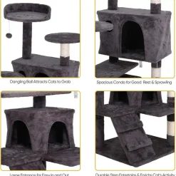 Deep Grey 53" Cat Tree Tower Activity Bed Playing House Condo Home