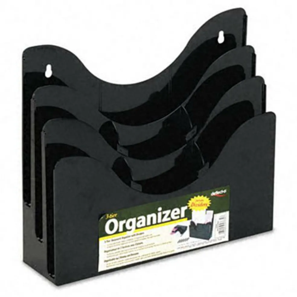 Deflect-O 47634 Three-Tier Document Organizer with Dividers Display Rack Black