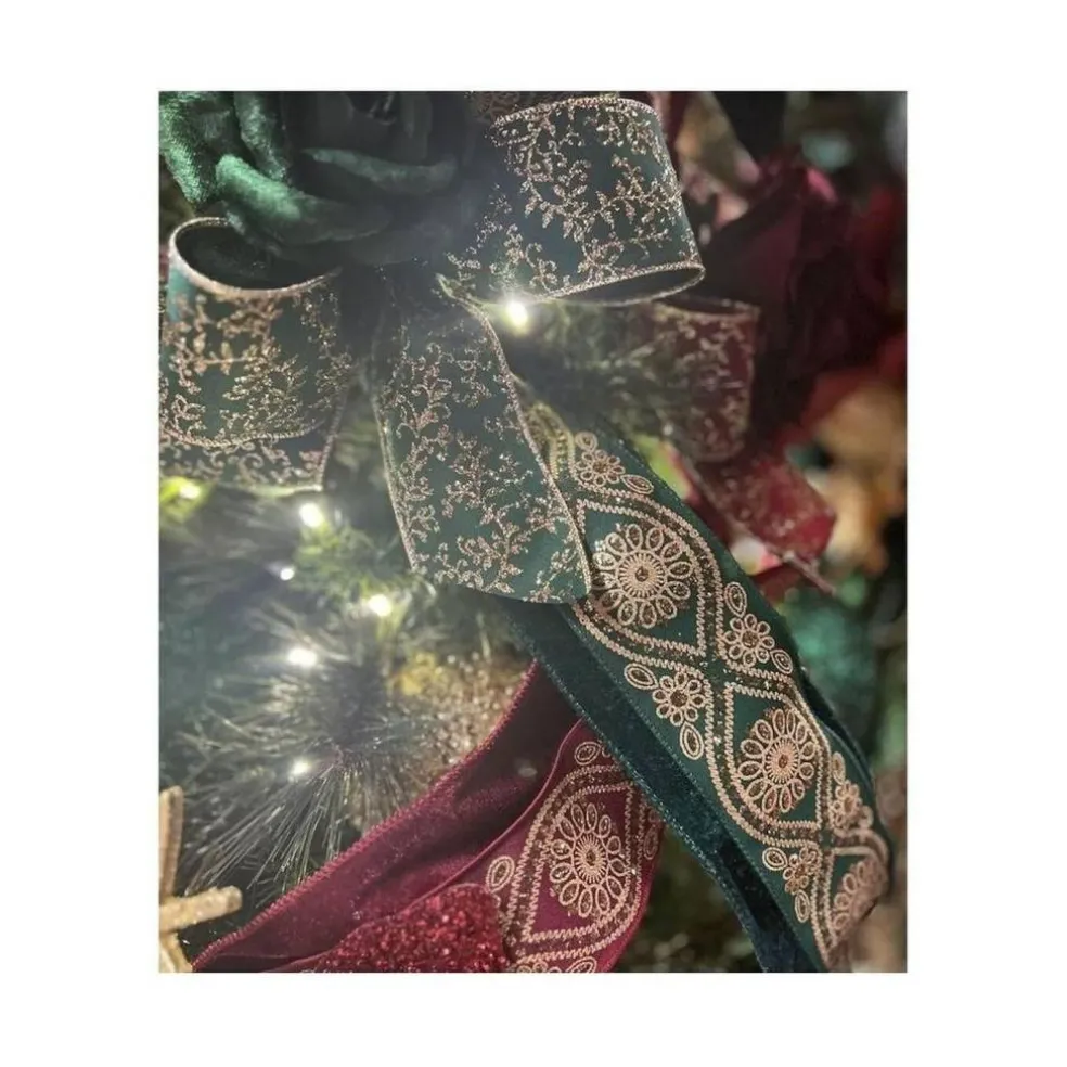 2.5" Deluxe Wavy Floral Ribbon: Hunt Green (10 Yards)