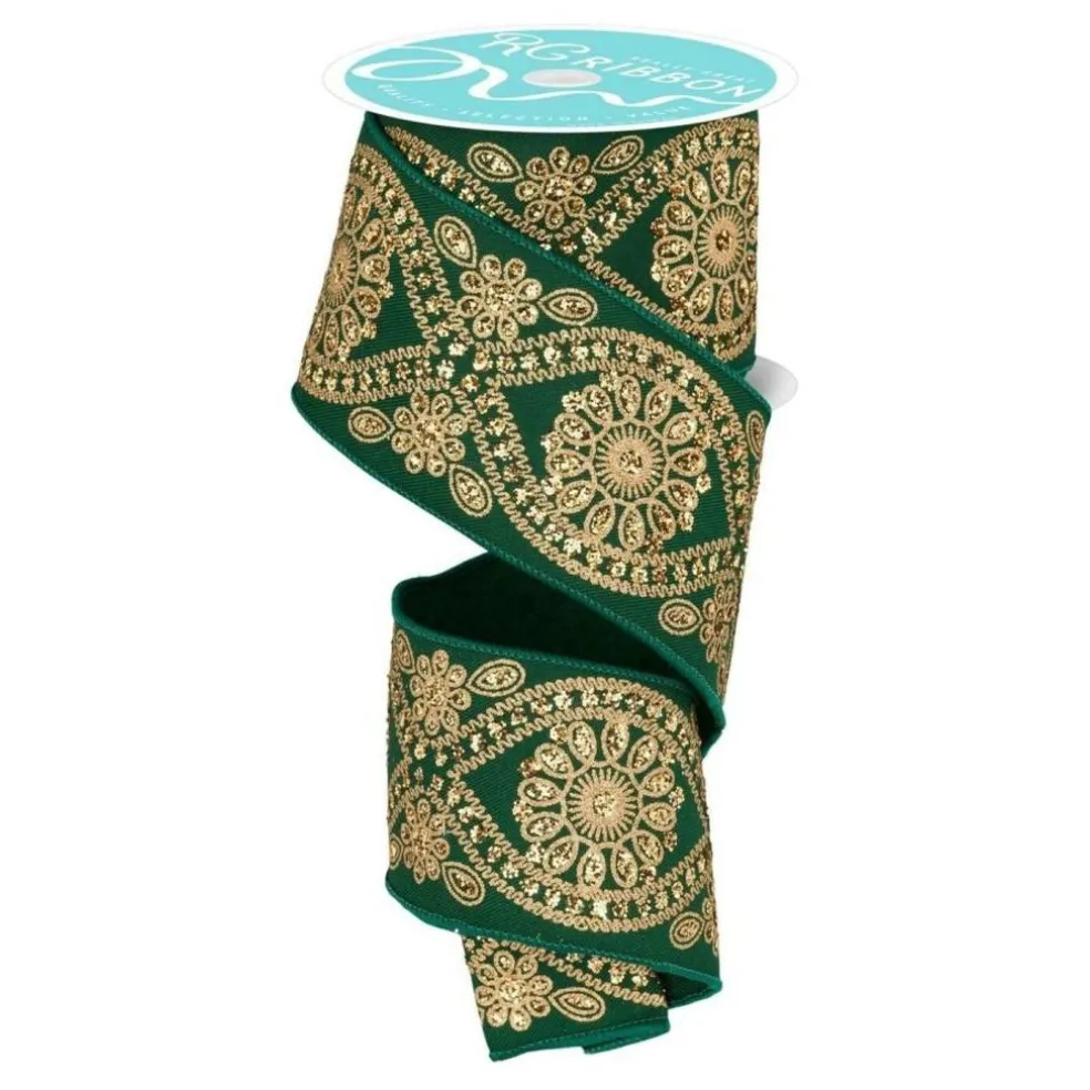 2.5" Deluxe Wavy Floral Ribbon: Hunt Green (10 Yards)