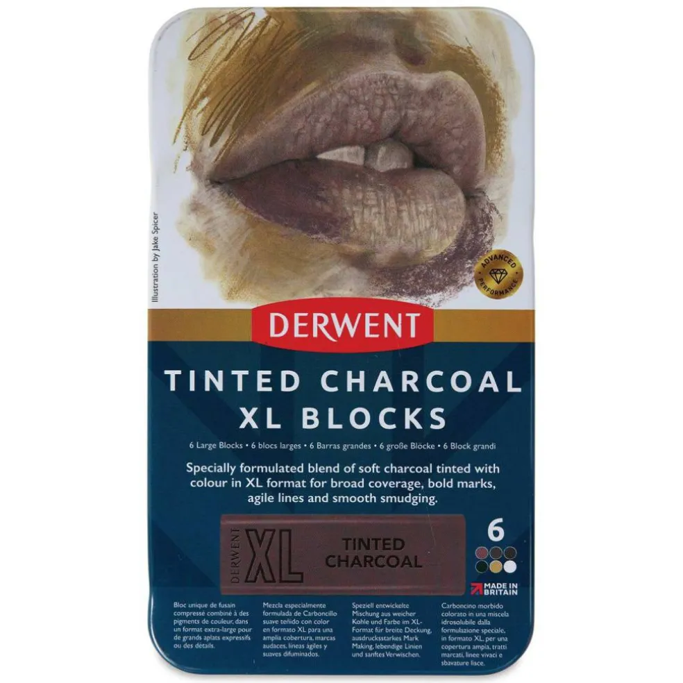 Derwent Tinted Charcoal XL Blocks - Assorted, Set of 6