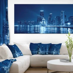 Designart - Blue Chicago Skyline Night - Cityscape Photo Canvas Print