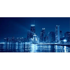 Designart - Blue Chicago Skyline Night - Cityscape Photo Canvas Print