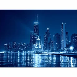 Designart - Blue Chicago Skyline Night - Cityscape Photo Canvas Print