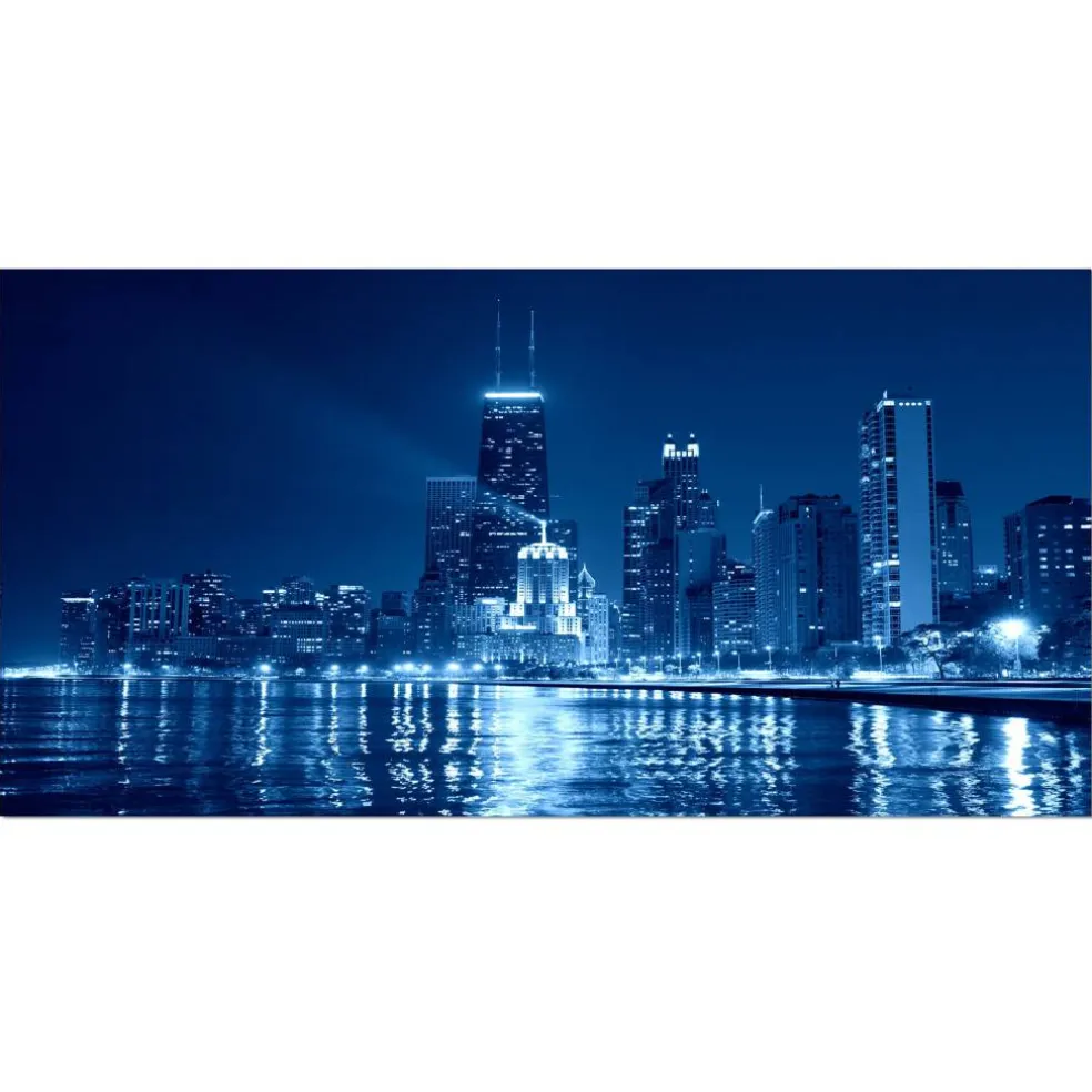 Designart - Blue Chicago Skyline Night - Cityscape Photo Canvas Print