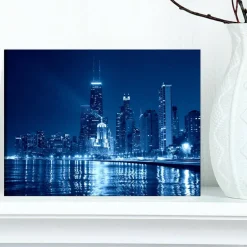Designart - Blue Chicago Skyline Night - Cityscape Photo Canvas Print